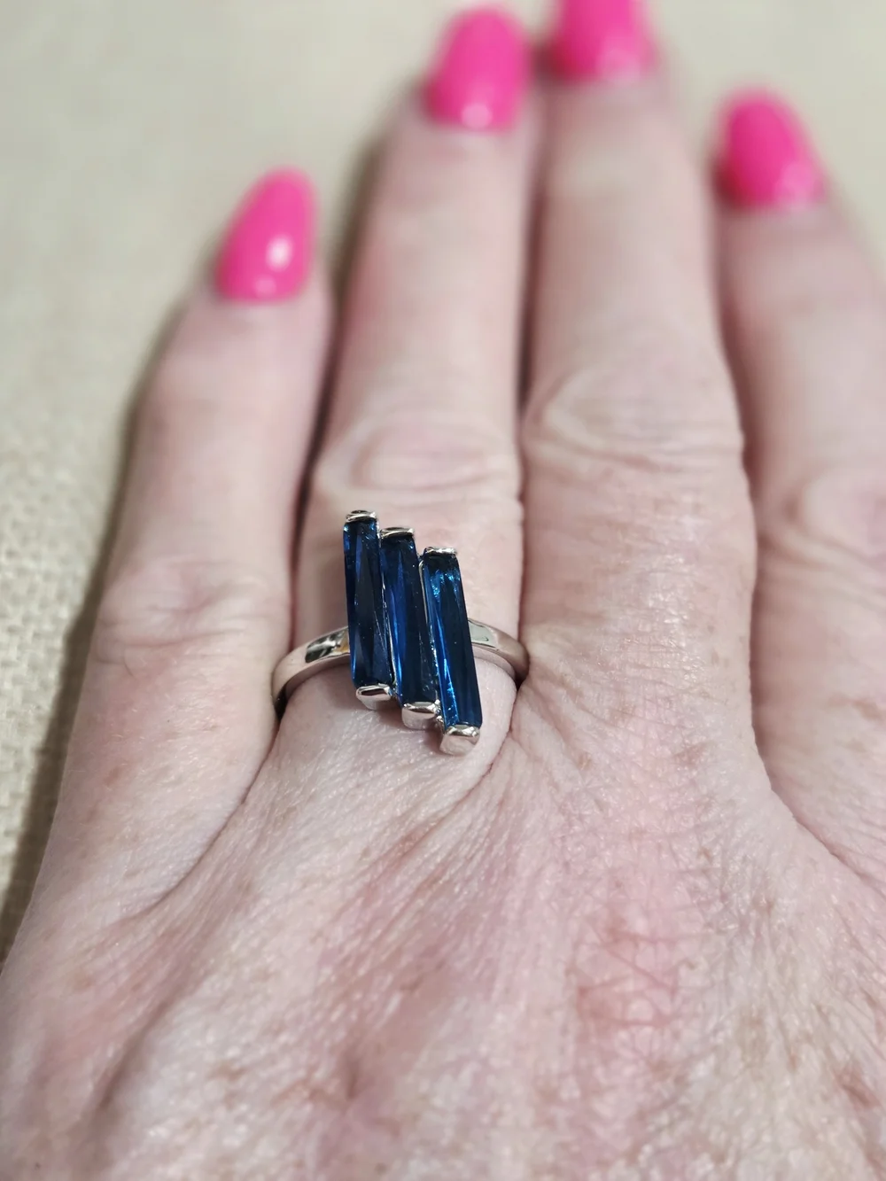 Blue Baguette Triple-Stone Ring - Women Jewelry~ Size 9